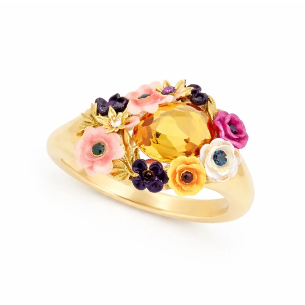 Les Nereides Paris Little Garden Floral Cocktail Ring EU52 US6 Enamel